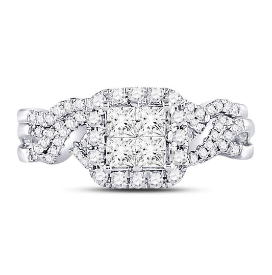 14K White Gold Princess Diamond Twist Bridal Wedding Ring Band Set 1ctw, Womens Size: 5-10