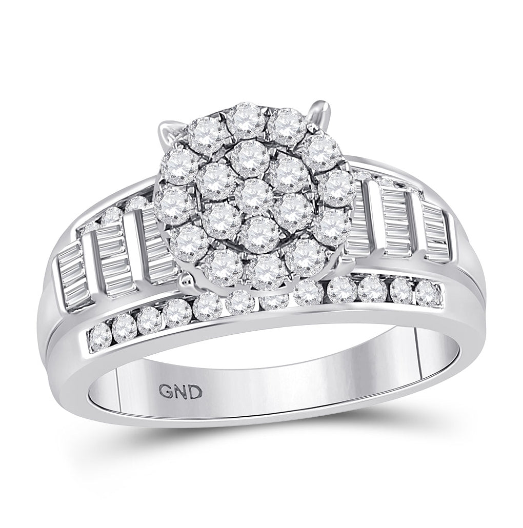 10K White Gold Round Diamond Cluster Bridal Wedding Engagement Ring 1ctw, Womens Size: 5-10