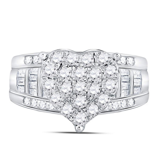 10K White Gold Round Diamond Heart Bridal Wedding Engagement Ring 1ctw, Womens Size: 5-10