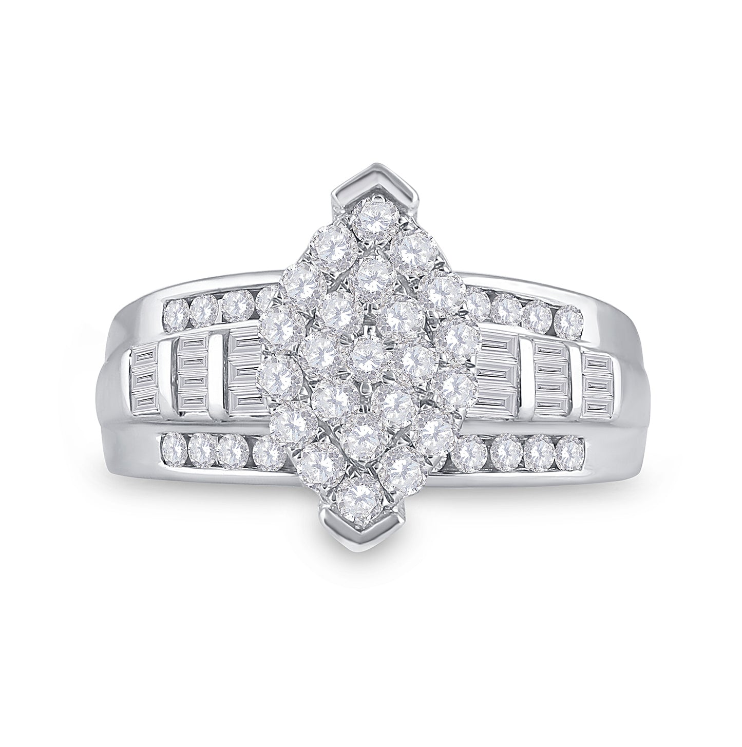 10K White Gold Round Diamond Cluster Bridal Wedding Engagement Ring 1 Cttw, Womens Size: 5-10