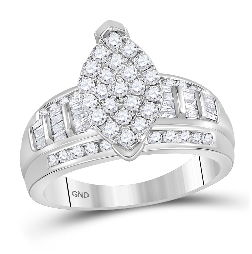 10kt White Gold Womens Round Diamond Marquise-shape Cluster Bridal Wedding Engagement Ring 1.00 Cttw