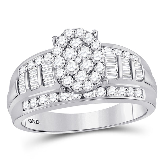 10K White Gold Diamond Oval Cluster Bridal Wedding Engagement Ring 1 Cttw, Womens Size: 5-10