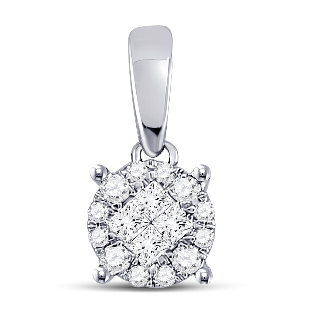 14K White Gold Womens Princess Diamond Cluster Pendant 1/6 Cttw, Length: 0.25 In, Width: 0.23 In