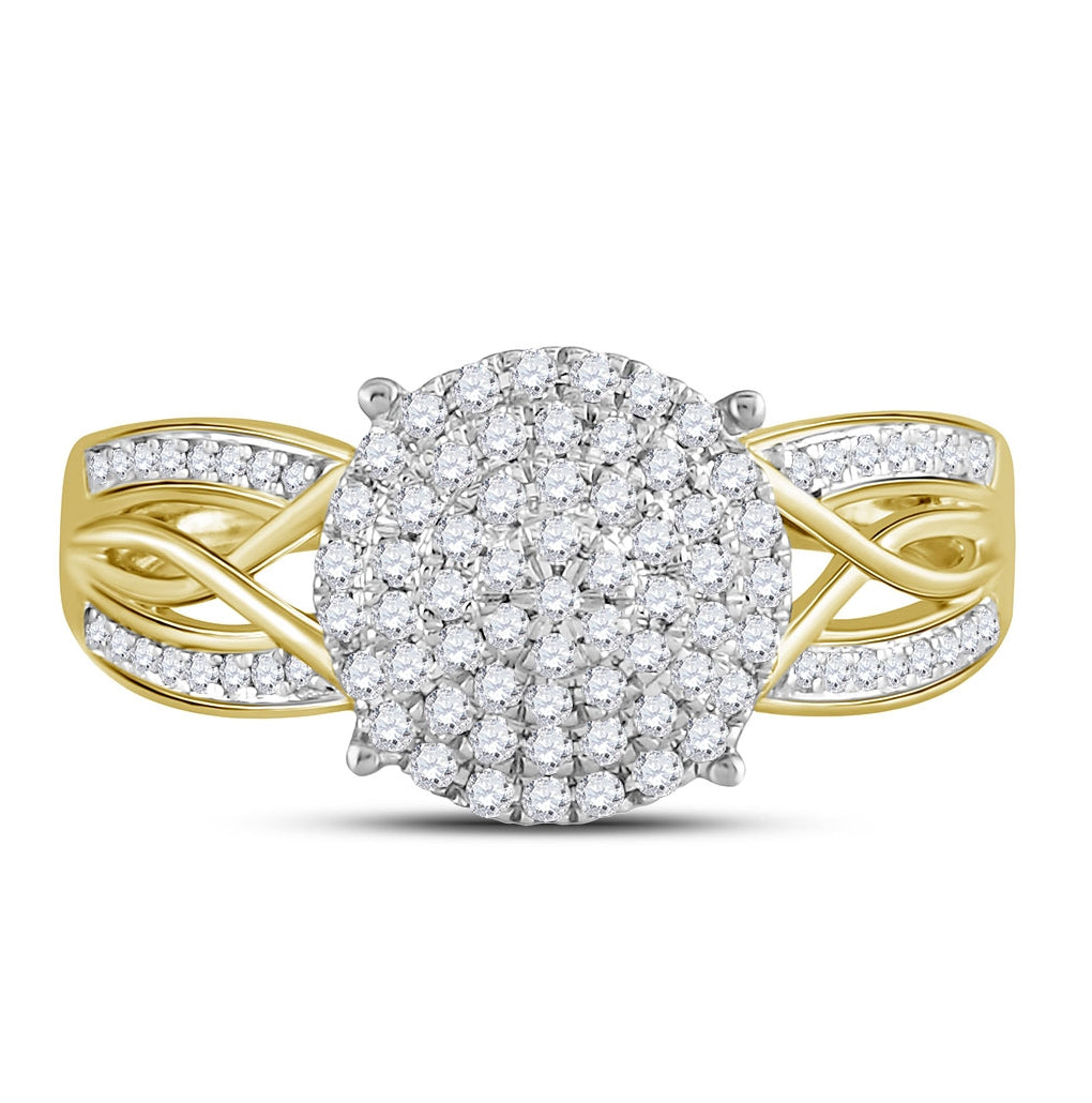 10K Yellow Gold Womens Round Diamond Circle Cluster Ring 3/8 Cttw, Womens Size: 5-10