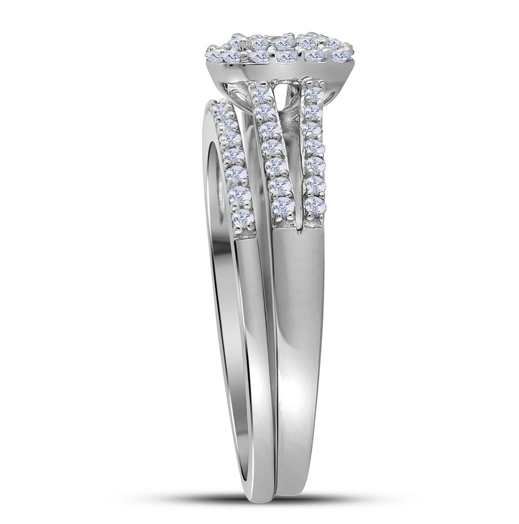 10K White Gold Round Diamond Bridal Wedding Ring Band Set 1/2 Cttw, Womens Size: 5-10