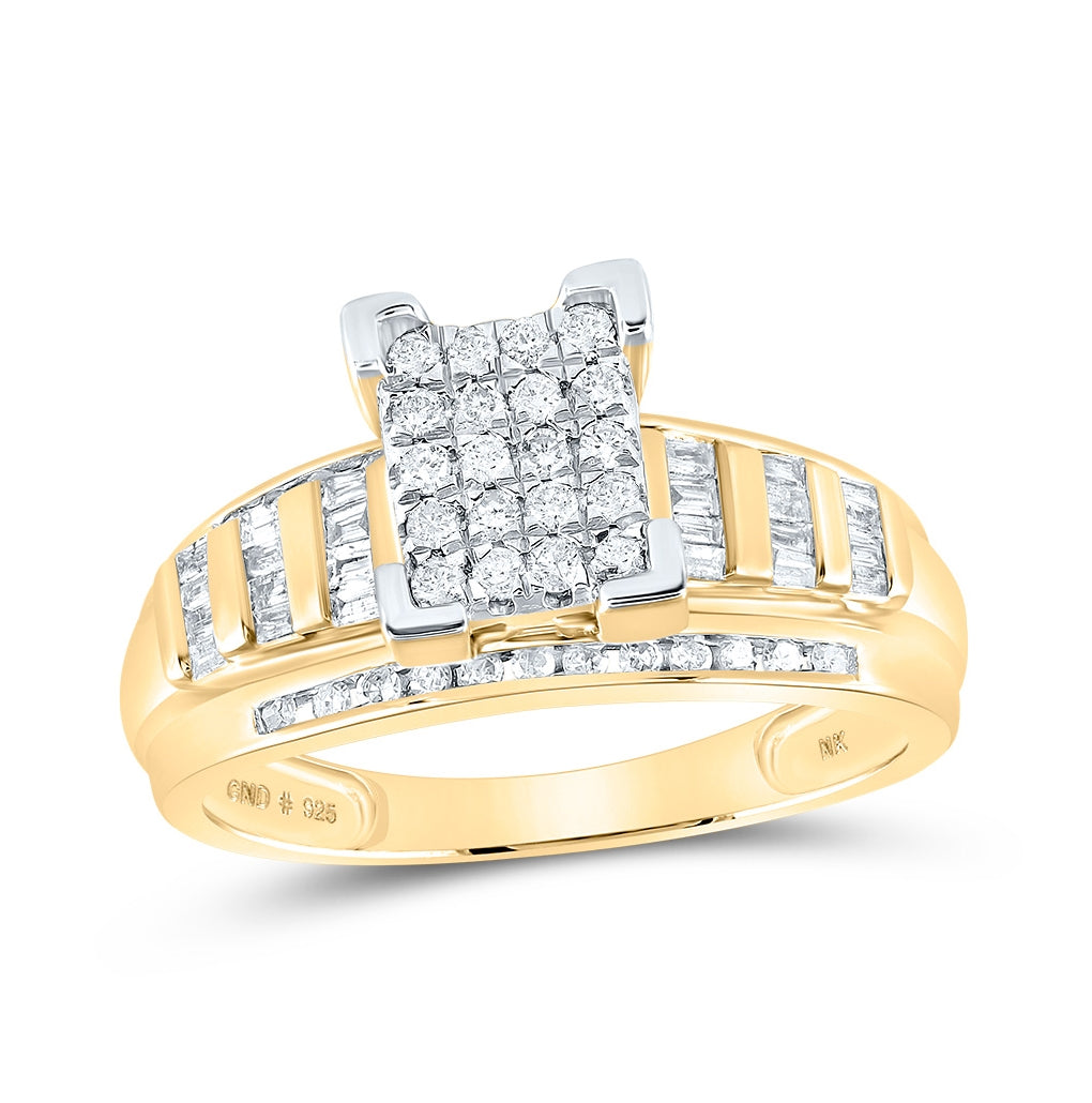 Yellow-tone Sterling Silver Womens Round Diamond Cluster Bridal Wedding Engagement Ring 1/2 Cttw
