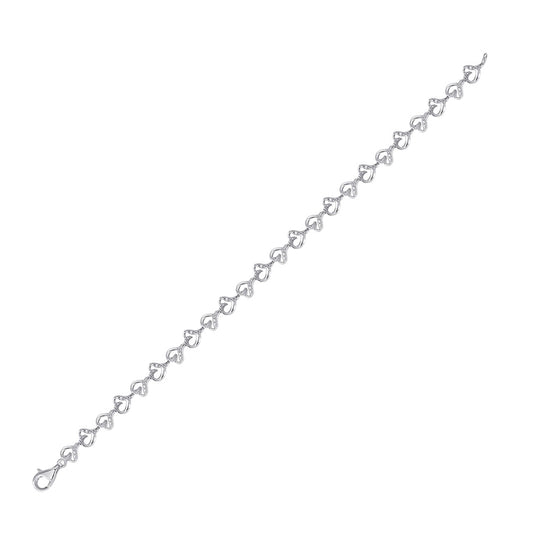 Sterling Silver Womens Round Diamond Heart Bracelet 1/10ctw