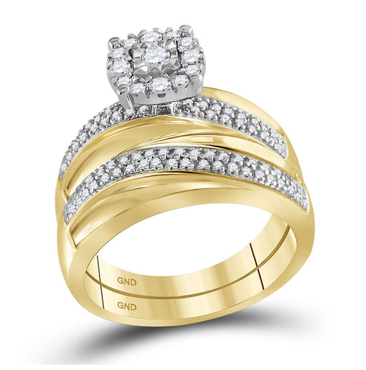 10K Yellow Gold His Hers Round Diamond Solitaire Matching Wedding Set 1/2 Cttw, Womens Size: 5-10, Mens Size: 7-13