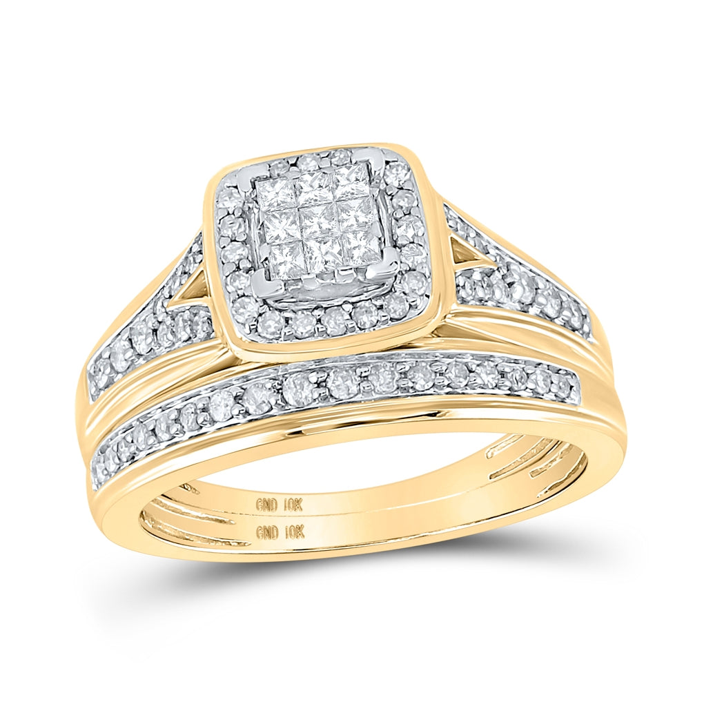 10K Yellow Gold His Hers Princess Diamond Square Matching Wedding Set 3/4 Cttw, Womens Size: 5-10, Mens Size: 7-13