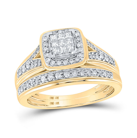 10K Yellow Gold His Hers Princess Diamond Square Matching Wedding Set 3/4 Cttw, Womens Size: 5-10, Mens Size: 7-13