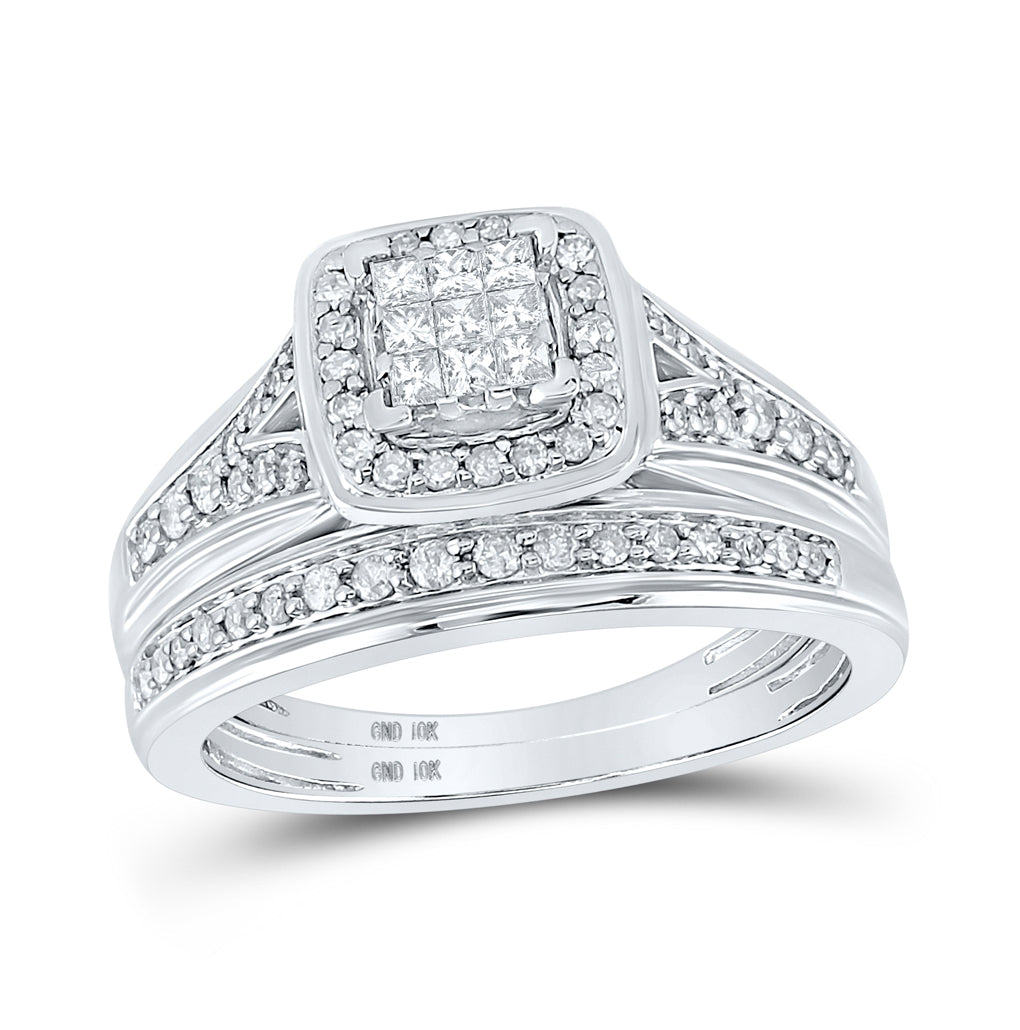 10K White Gold His Hers Princess Diamond Square Matching Wedding Set 3/4 Cttw, Womens Size: 5-10, Mens Size: 7-13