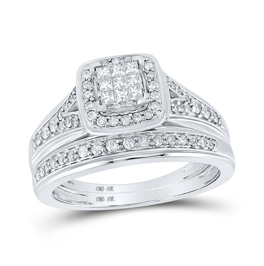 10K White Gold His Hers Princess Diamond Square Matching Wedding Set 3/4 Cttw, Womens Size: 5-10, Mens Size: 7-13