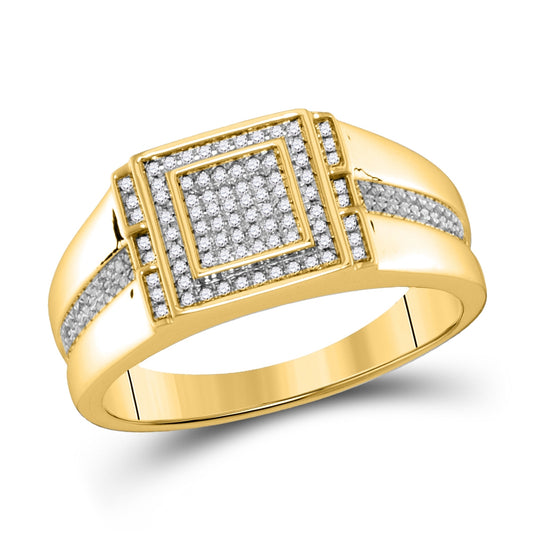 10K Yellow Gold Mens Round Diamond Square Ring 1/5 Cttw, Mens Size: 7-13