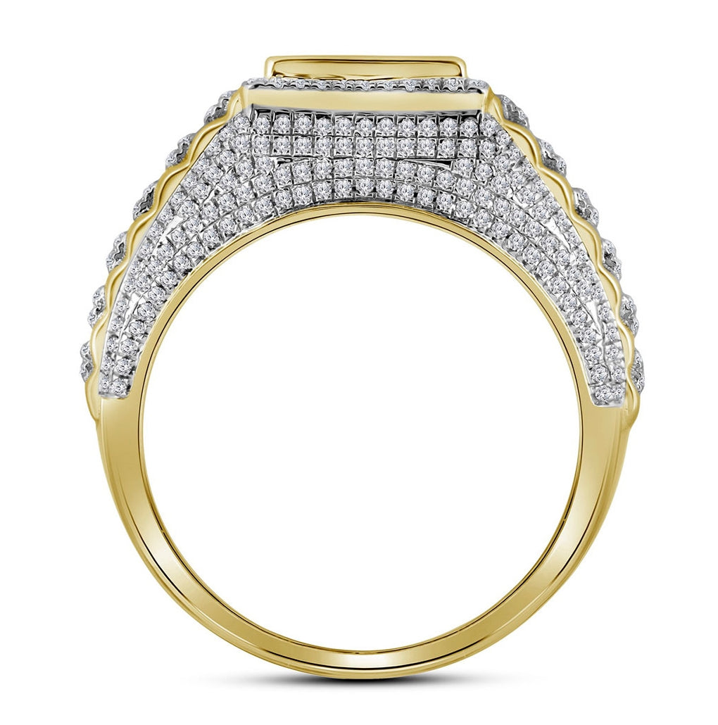 10K Yellow Gold Mens Round Diamond Square Cluster Ring 1-1/3 Cttw, Mens Size: 7-13