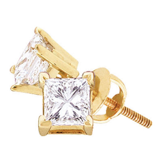 14kt Yellow Gold 5/8ct-(exce) Dia Princess Studs Cerified