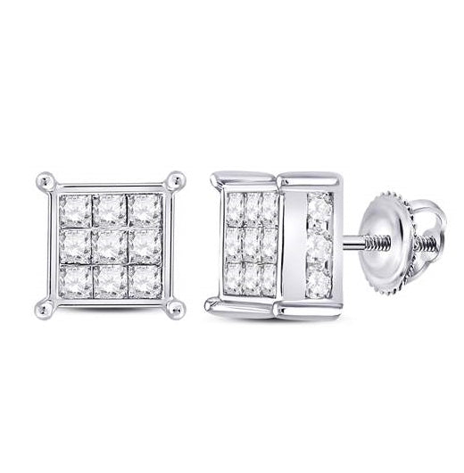 14K White Gold Womens Princess Diamond Square Earrings 2 Cttw