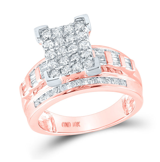 10K Rose Gold Round Diamond Cluster Bridal Wedding Engagement Ring 1 Cttw, Womens Size: 5-10