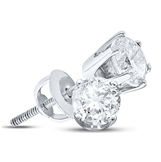 14kt White Gold Womens Round Diamond Solitaire Stud Earrings 1.00 Cttw