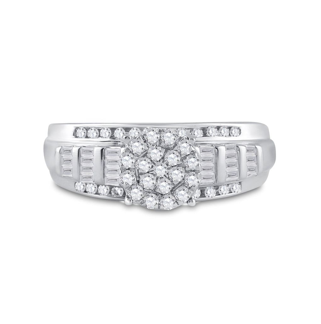 10K White Gold Round Dia. Cluster Bridal Wedding Engagement Ring 1/2ctw, Women's Size: 5-10