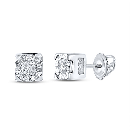 Sterling Silver Womens Round Diamond Solitaire Earrings 1/20ctw, Length: 0.12 Inch Width: 0.12 Inch