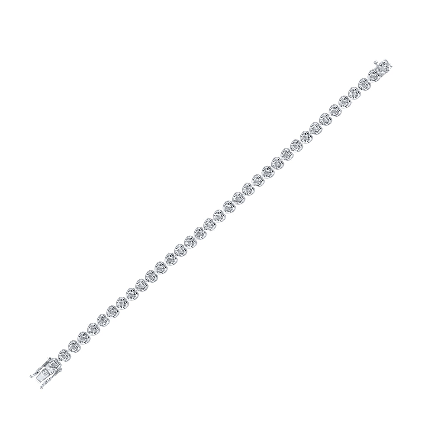 Sterling Silver Womens Round Diamond Heart Tennis Bracelet 1 Cttw, Length: 7.09 In, Width: 0.21 In