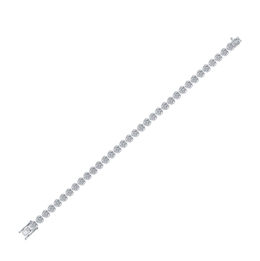 Sterling Silver Womens Round Diamond Heart Tennis Bracelet 1 Cttw, Length: 7.09 In, Width: 0.21 In