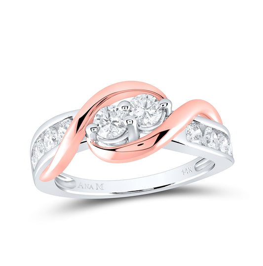 14K Two-tone Gold Round Diamond 2-stone Bridal Wedding Engagement Ring 1 Cttw, Womens Size: 5-10