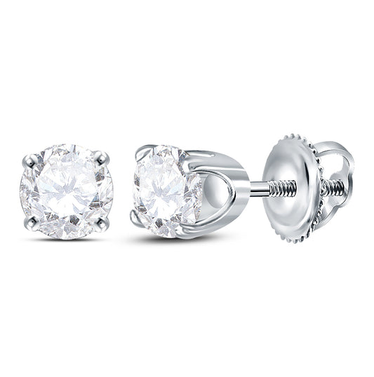 14K White Or Yellow Gold Womens Round Diamond Solitaire Earrings