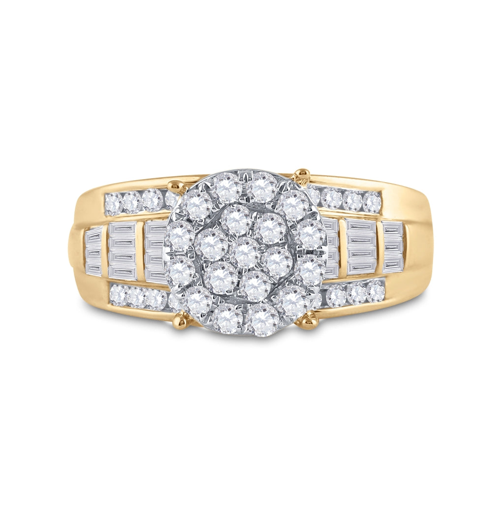 10K Yellow Gold Round Dia. Cluster Wedding Engagement Ring 1 ct, Womens Size: 5-10