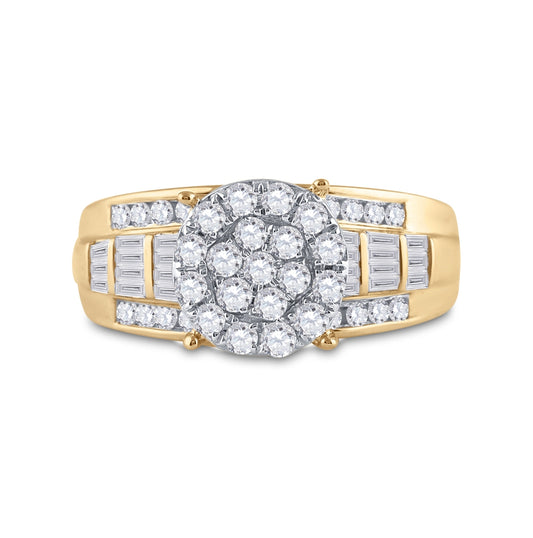 10K Yellow Gold Round Dia. Cluster Wedding Engagement Ring 1 ct, Womens Size: 5-10