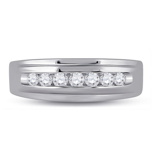 10K White Gold Mens Round Diamond Wedding Single Row Band Ring 1/2 Cttw, Mens Size: 7-13