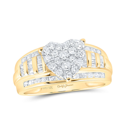 10K Yellow Gold Round Diamond Heart Bridal Wedding Engagement Ring 1ctw, Women's Size: 5-10