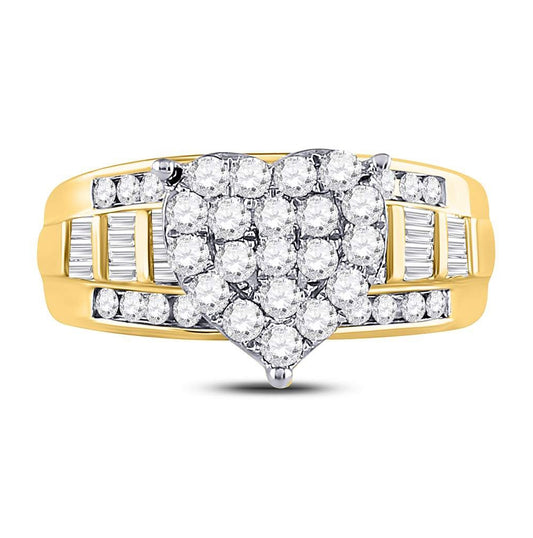 10K Yellow Gold Round Diamond Heart Cluster Bridal Wedding Engagement Ring 1 Cttw, Womens Size: 5-10