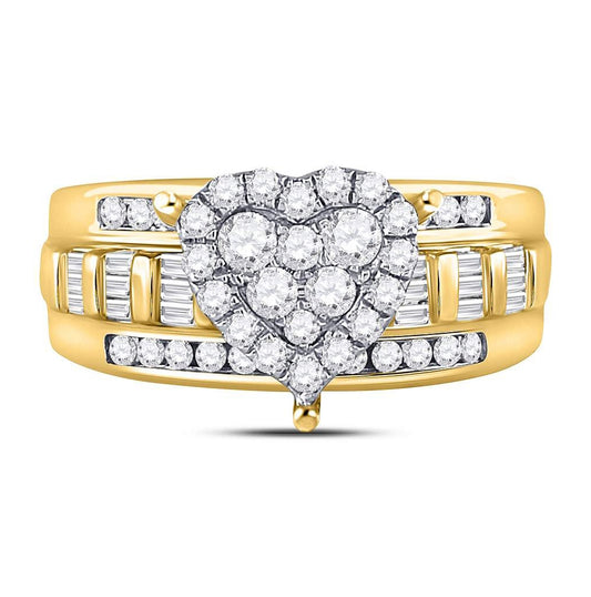 10K Yellow Gold Round Diamond Heart Cluster Bridal Wedding Engagement Ring 1ctw, Womens Size: 5-10