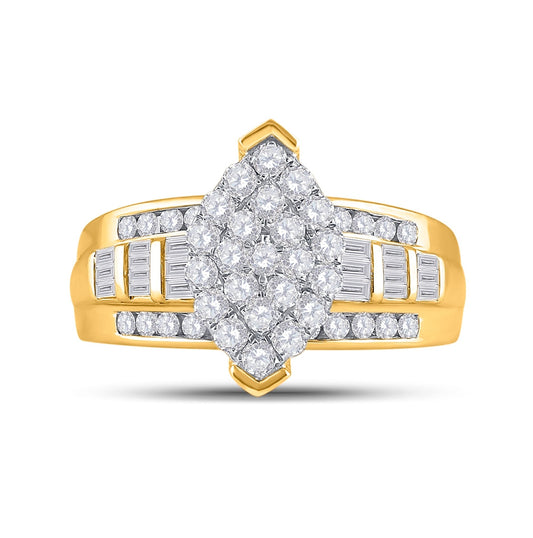 10K Yellow Gold Round Diamond Cluster Bridal Wedding Engagement Ring 1 Cttw, Womens Size: 5-10