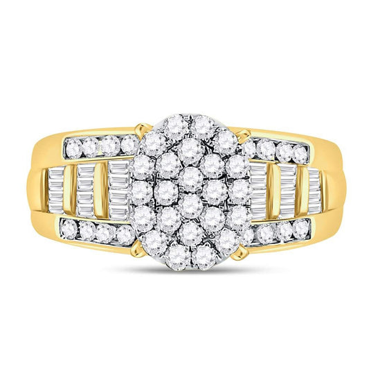 10K Yellow Gold Round Diamond Oval Bridal Wedding Engagement Ring 1 Cttw, Womens Size: 5-10