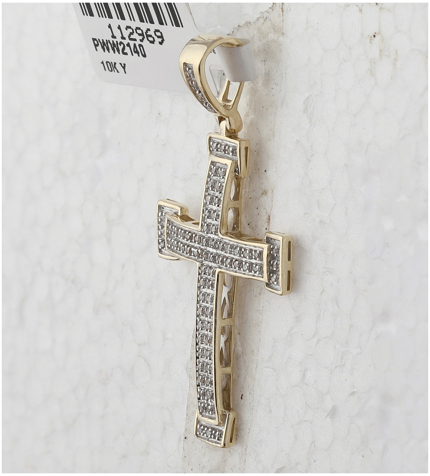 10K Yellow Gold Mens Round Diamond Roman Cross Religious Charm Pendant 1/5 Cttw, Length: 1.76 In, Width: 1 In