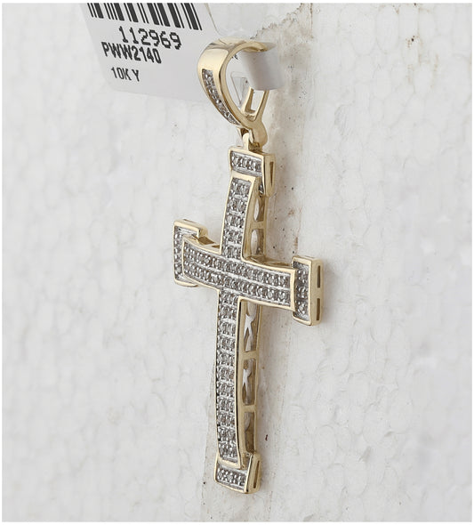 10K Yellow Gold Mens Round Diamond Roman Cross Religious Charm Pendant 1/5 Cttw, Length: 1.76 In, Width: 1 In