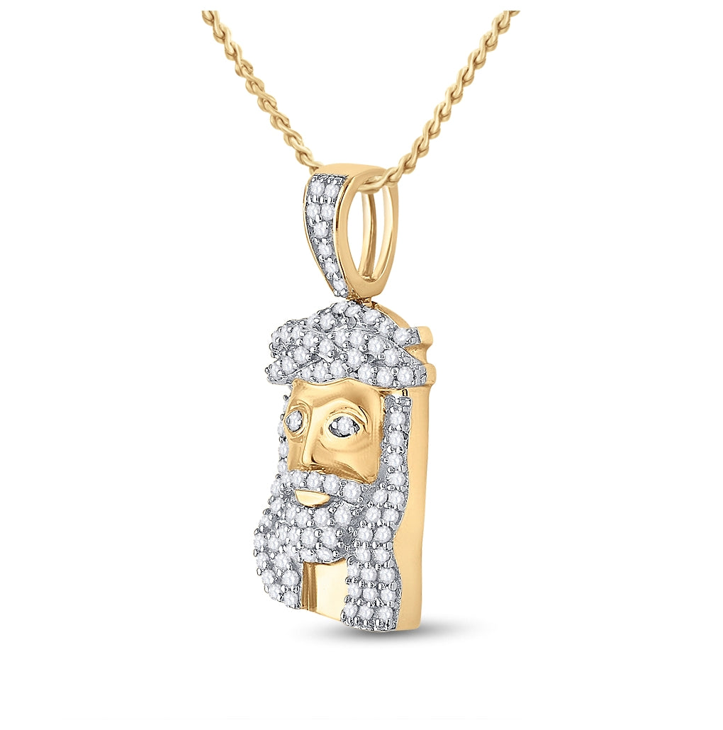 10K Yellow Gold Mens Round Diamond Jesus Face Charm Pendant 1/3 Cttw, Length: 0.95 In, Width: 0.44 In