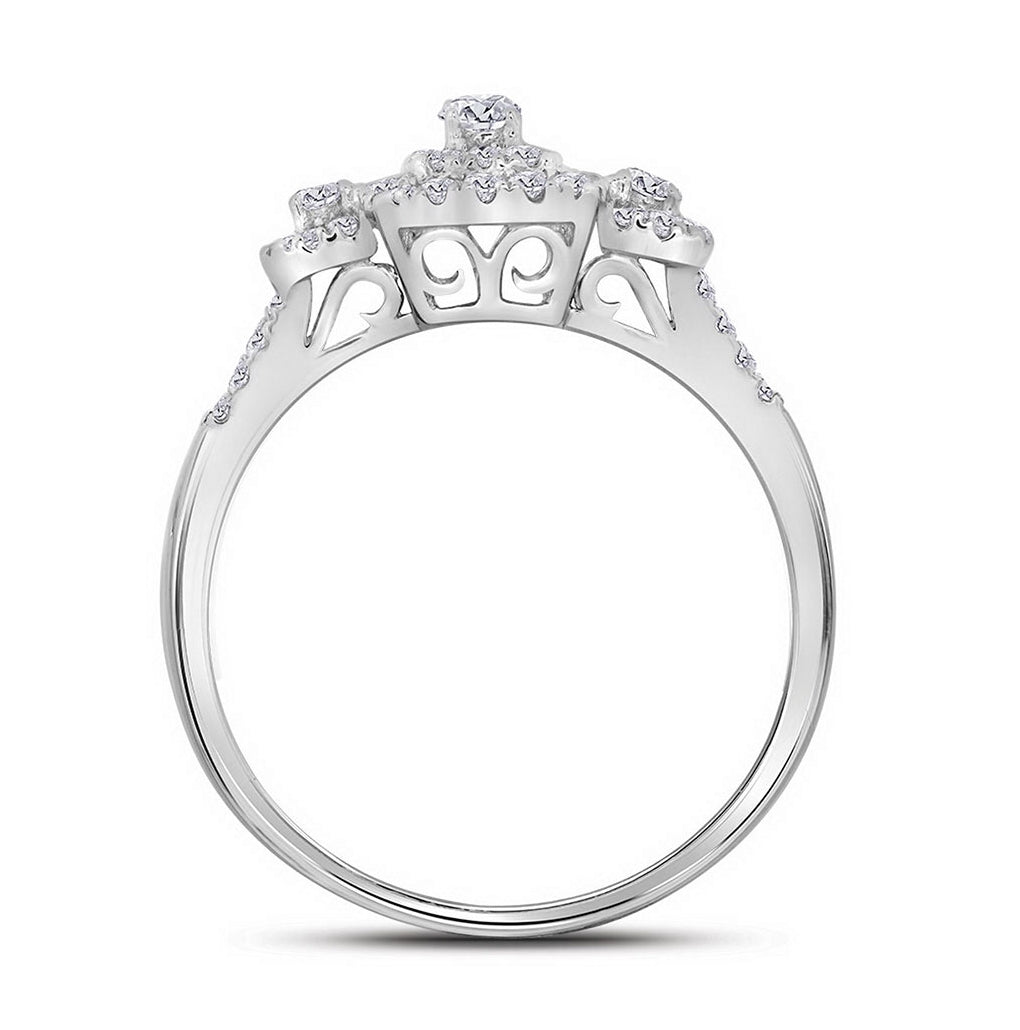 10K White Gold Round Diamond Cluster Bridal Wedding Engagement Ring 1/2ctw, Womens Size: 5-10