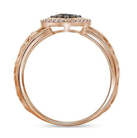 10K Rose Gold Womens Round Brown Diamond Heart Ring 1/4 Cttw, Womens Size: 5-10