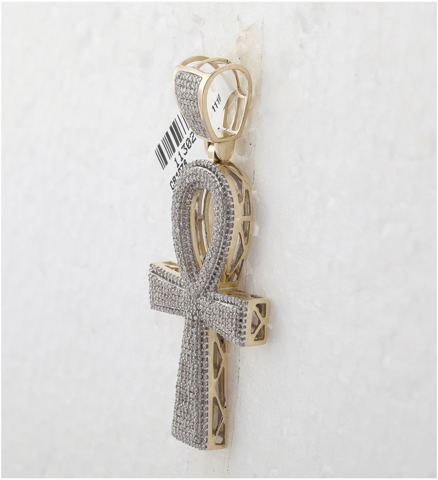 10K Yellow Gold Mens Round Diamond Ankh Cross Charm Pendant 1-1/2 Cttw, Length: 2.39 In, Width: 1.08 In