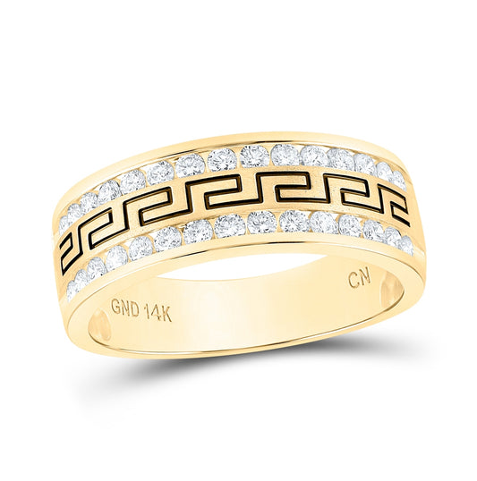 14K Yellow Gold Mens Round Diamond Grecco Double Row Wedding Band Ring 3/4 Cttw, Mens Size: 7-13