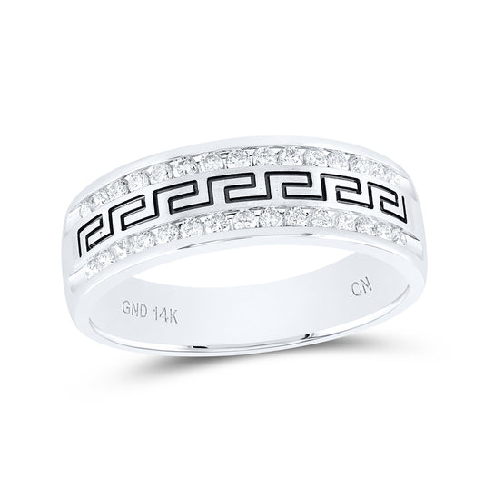 14k White Gold Mens Round Diamond Grecco Wedding Anniversary Band 1/2 Cttw, Mens Size: 7-13