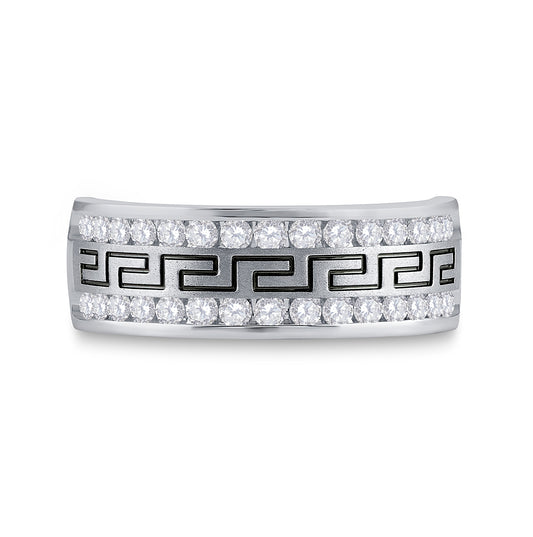 14k White Gold Mens Round Diamond Grecco Wedding Anniversary Band 3/4 Cttw, Mens Size: 7-13