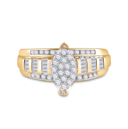 10K Yellow Gold Round Diamond Oval Cluster Bridal Wedding Engagement Ring 1/2 Cttw, Womens Size: 5-10
