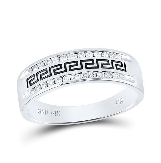 14K White Gold Mens Round Diamond Grecco Wedding Band Ring 1/4 Cttw, Mens Size: 7-13