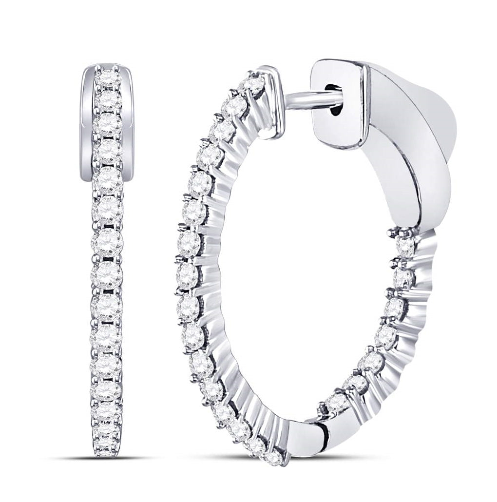 10K White Gold Womens Round Diamond Single Row Hoop Earrings 1/2 Cttw, Length: 0.83 In, Width: 0.04 In