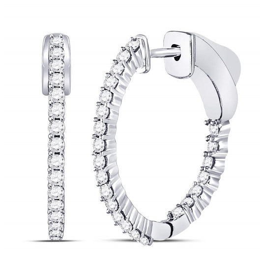 10K White Gold Womens Round Diamond Single Row Hoop Earrings 1/2 Cttw, Length: 0.83 In, Width: 0.04 In