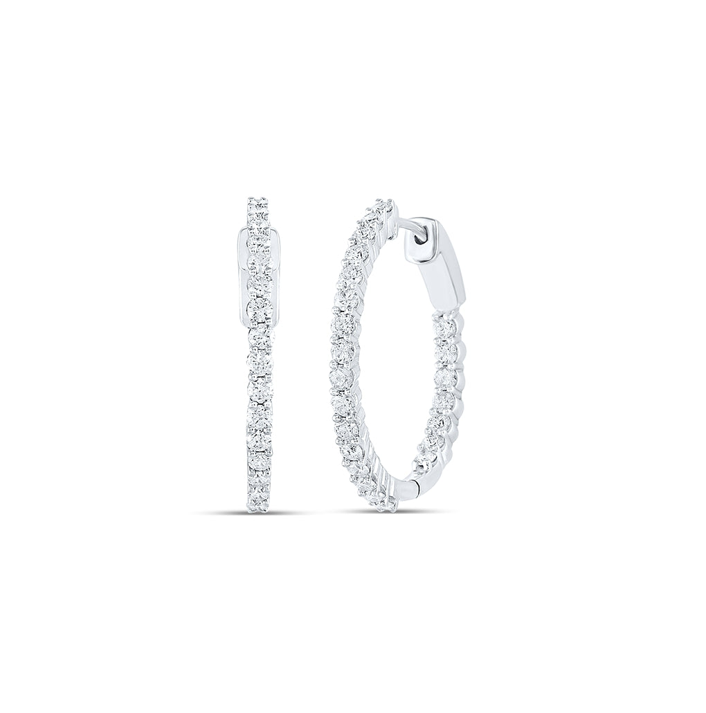 10K White Or Yellow Gold Womens Round Diamond Inside Outside Hoop Earrings